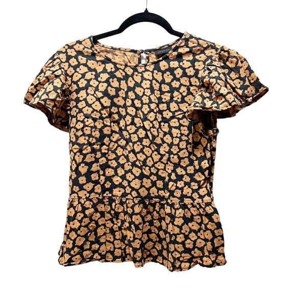 Who What Wear Floral Flower Peplum Short Sleeve Blouse Top Size Small - Picture 1 of 6